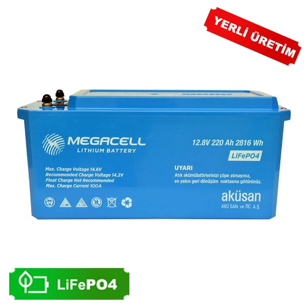 Megacell Lityum Demir Fosfat Akü 12.8 V 220 Ah LiFePO4 2816 Wh