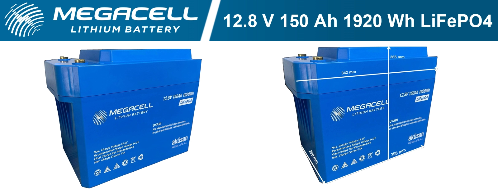 Megacell Lityum Demir Fosfat Akü 12.8 V 150 Ah LiFePO4