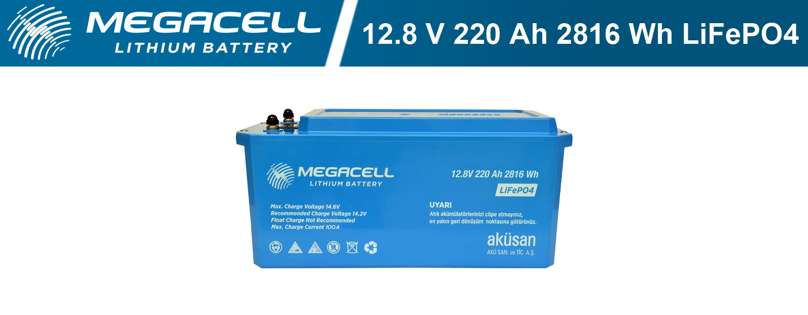 Megacell Lityum Demir Fosfat Akü 12.8 V 220 Ah LiFePO4 2816 Wh