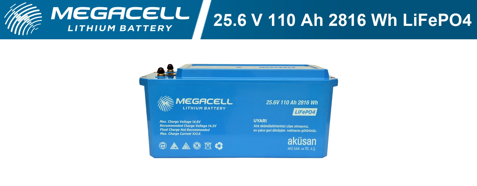 Megacell Lityum Demir Fosfat Akü 25.6 V 110 Ah LiFePO4 2816 Wh