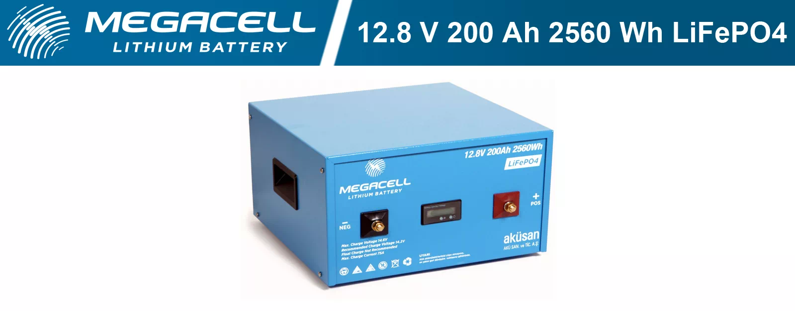 Megacell Lityum Demir Fosfat Akü 12.8 V 200 Ah LiFePO4 2560 Wh