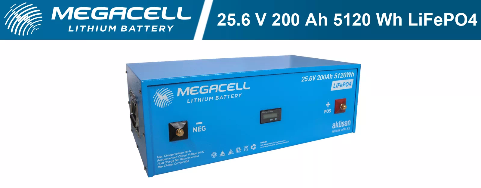 Megacell Lityum Demir Fosfat Akü 25.6 V 200 Ah LiFePO4