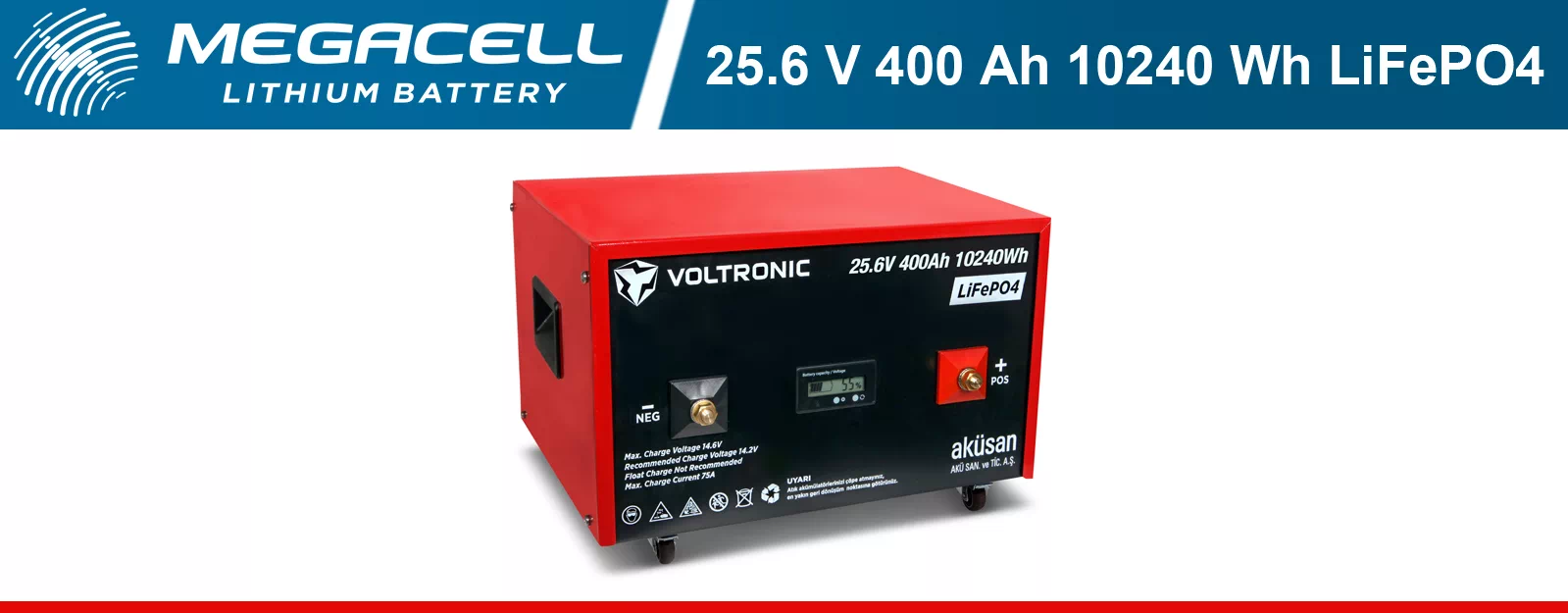 Voltronic Lityum Demir Fosfat Akü 25.6 V 400 Ah LiFePO4