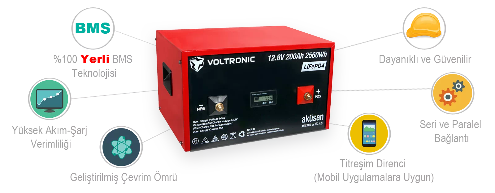 Voltronic Lityum Demir Fosfat Akü 12.8 V 200 Ah LiFePO4
